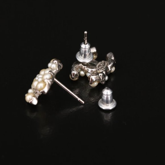 Chanel CC Logo Faux Pearl Stud Earrings - Picture 12 of 16